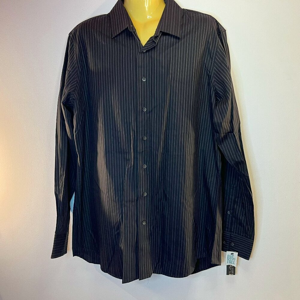 APT. 9 Big & Tall Men's Black Tie Striped Dress Shirt - Size LT - NWT